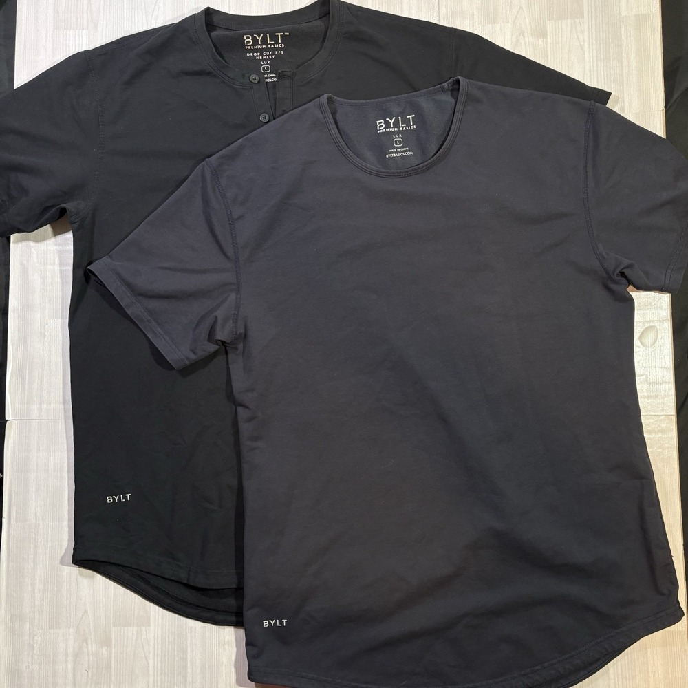 BYLT Premium Basics Lux Shirts Men's Large Lot of 2 Navy/Black Short Sleeve